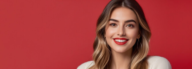 Fototapeta premium Beautiful a good woman nice fashion half body eye contact and space for design