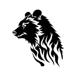 Flaming Bear Logo Monochrome Design Style