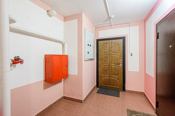 interior public place, house entrance. doors, walls, corridors staircase