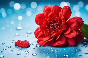 A Red Flower with Water Droplets