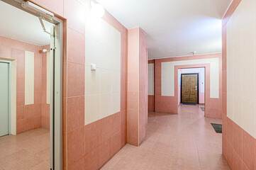 interior public place, house entrance. doors, walls, corridors staircase