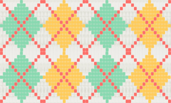 Ikat embroidery on a white background. geometric crochet and knitting patterns are traditional. Aztec-style. design for texture, fabric, clothing, wrapping, decoration, rugs, carpet, bag
