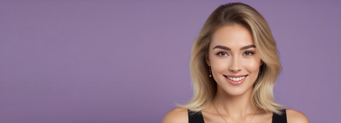 Beautiful a good woman nice fashion half body eye contact and space for design