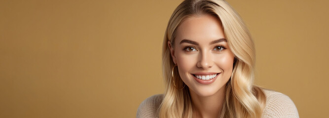 Beautiful a good woman nice fashion half body eye contact and space for design