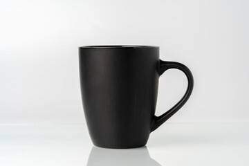 Black coffee mug mock up on white background copy space