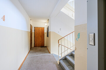 interior public place, house entrance. doors, walls, corridors staircase