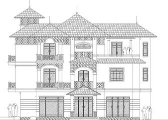 Sketch vector illustration design architectural drawing of classic vintage Mediterranean luxury old house