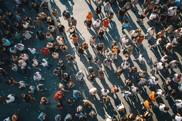 Crowd of people on the square, top view - obrazy, fototapety, plakaty