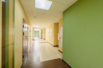 interior public place, house entrance. doors, walls, corridors staircase