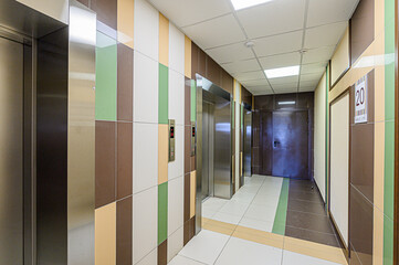 interior public place, house entrance. doors, walls, corridors staircase