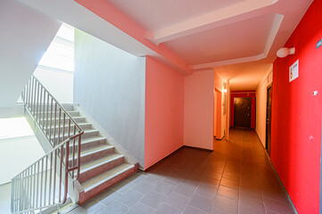 interior public place, house entrance. doors, walls, corridors staircase stairs, steps