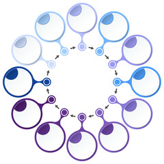 Blue tone circle infographic with 12 steps, process or options.