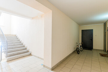 interior public place, house entrance. doors, walls, corridors staircase