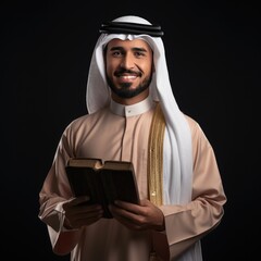 Arabic Scholar Smiling While Reading Quran