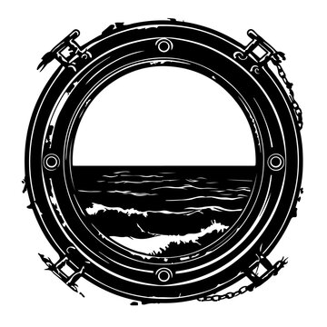 Ship Porthole Logo Monochrome Design Style