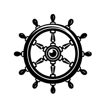 Ships Wheel Logo Monochrome Design Style