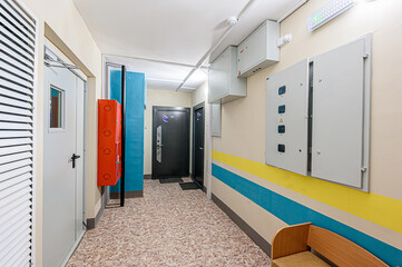 interior public place, house entrance. doors, walls, corridors staircase