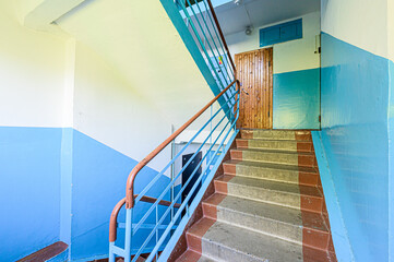 interior public place, house entrance. doors, walls, corridors staircase stairs, steps