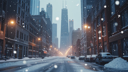 Snowfall in the City Streets