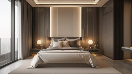 spacious and elegantly designed luxury bedroom with a large comfortable bed