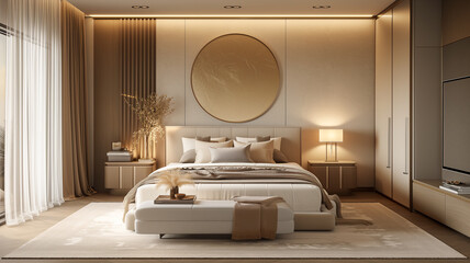 spacious and elegantly designed luxury bedroom with a large comfortable bed