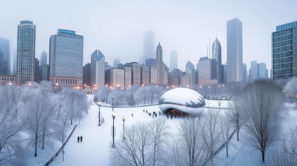 Obraz premium Winter's Embrace in the Chicago City