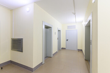 interior public place, house entrance. doors, walls, corridors staircase