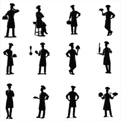 chef silhouette , chef poses silhouette , chef standing silhouette , cooking silhouette , food silhouette , chef character silhouette , kitchen silhouette	
