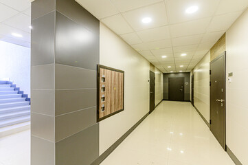interior public place, house entrance. doors, walls, corridors staircase