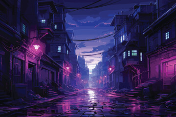 Illustration of a futuristic city at night.