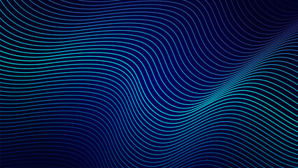 Technology background dark blue color with glowing wavy futuristic lines. Suitable for banners, posters, wallpapers, covers. Vector illustration