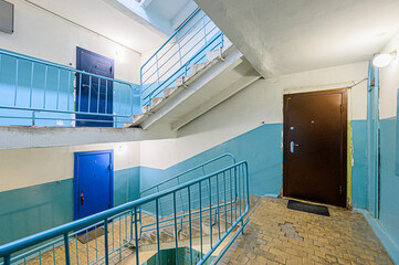 interior public place, house entrance. doors, walls, corridors staircase