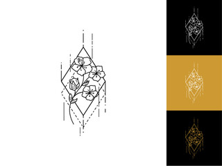 Vintage Floral Monoline Tattoo, Art, Vector Illustration