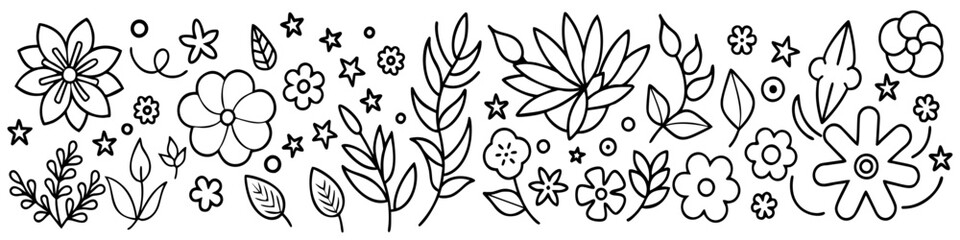 hand drawn set of flowers and leaves
