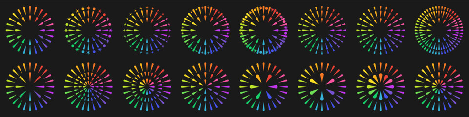 Set of creative fireworks explosion design vectors, ornament fireworks colorful design vector.