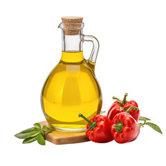 fresh raw organic pepper oil in glass bowl png isolated on white background with clipping path. natural organic dripping serum herbal medicine rich of vitamins concept. selective focus