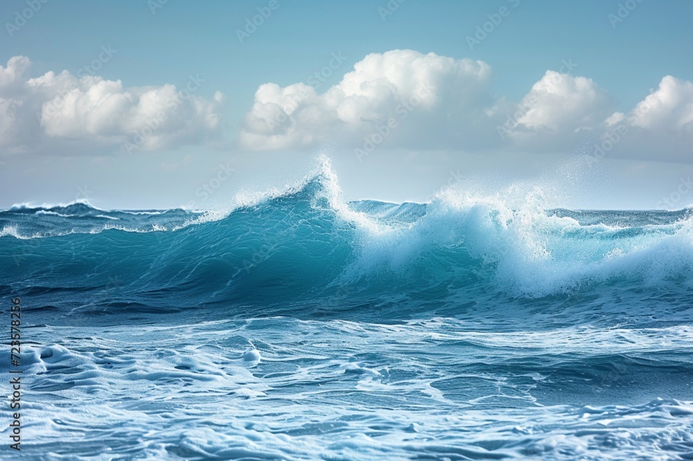 Poster oceanic blue square setting with serene waves captured in high definition, creating a tranquil scene