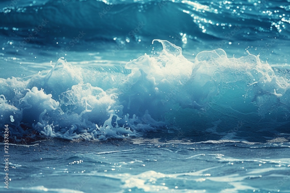 Poster oceanic blue square setting with serene waves captured in high definition, creating a tranquil scene