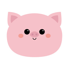 Cute pink pig round head icon. Smiling face head. Hog swine sow animal. Cartoon kawaii funny baby character. Flat design. Educational card for kids. White background. Isolated.