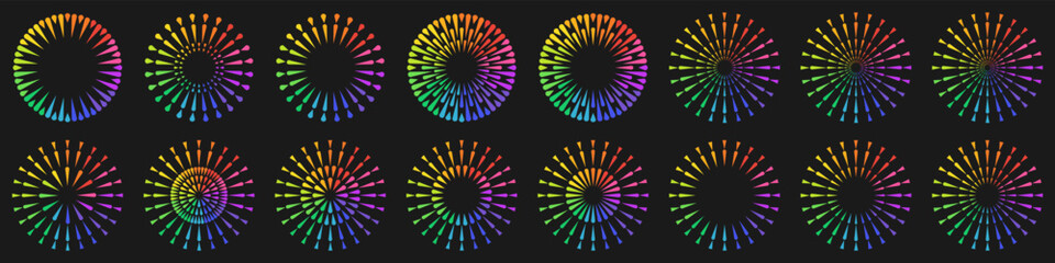 Set of creative fireworks explosion design vectors, ornament fireworks colorful design vector.