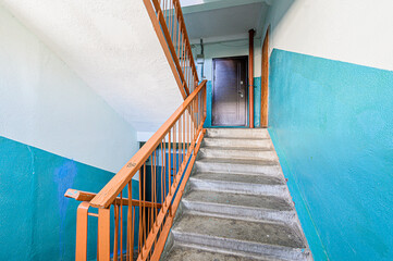 interior public place, house entrance. doors, walls, corridors staircase stairs, steps
