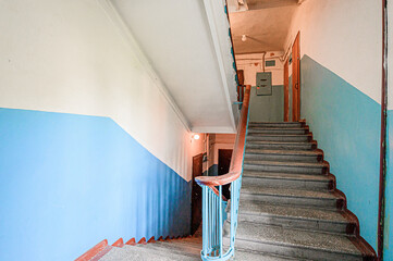interior public place, house entrance. doors, walls, corridors staircase stairs, steps