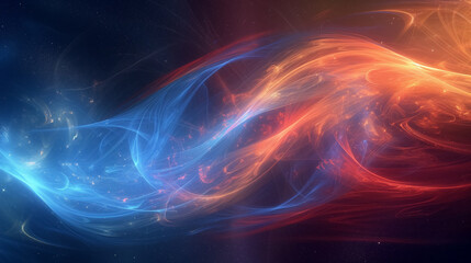 Abstract swirl of energy in red and blue hues.