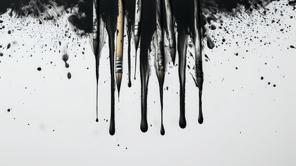 Paintbrushes with dripping black paint.