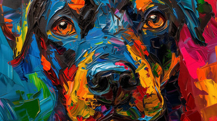Colorful abstract oil painting of a dog.