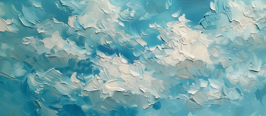 Textured blue and white abstract painting.