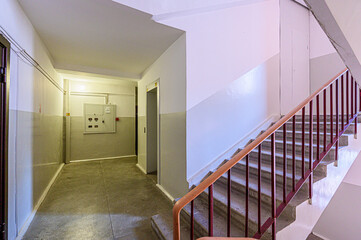interior public place, house entrance. doors, walls, corridors staircase stairs, steps