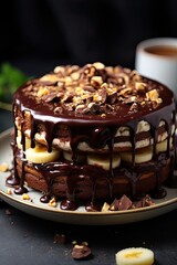 Delectable Chocolate Layer Cake with Bananas and Pecans
