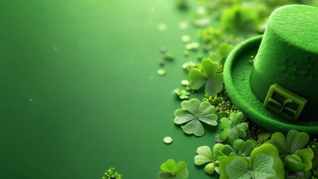 Saint Patrick's Day celebration background animation. Video with copy space for text. Green background.