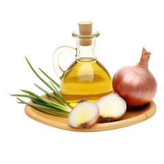 Obraz na płótnie Canvas fresh raw organic prairie onion oil in glass bowl png isolated on white background with clipping path. natural organic dripping serum herbal medicine rich of vitamins concept. selective focus